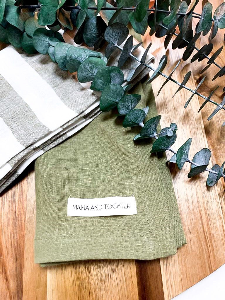 Pure French Linen Tea Towel -  Olive