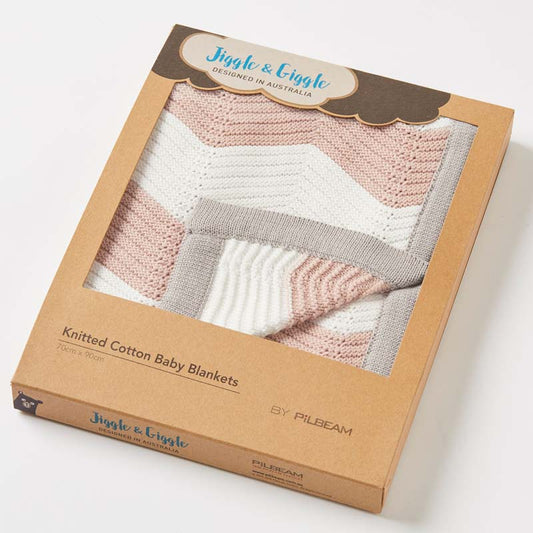 Zig-Zag Pink, Grey & White Knit Blanket