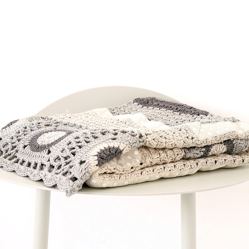 Grey and Cream Hand Crochet Blanket