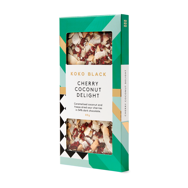 Coconut Cherry Delight | Dark Chocolate Block