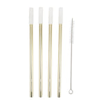 Reusable metal & silicone straws - white and gold