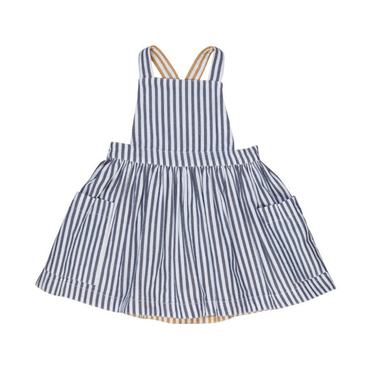 Stripe Reversible Pinafore- Navy/Mustard