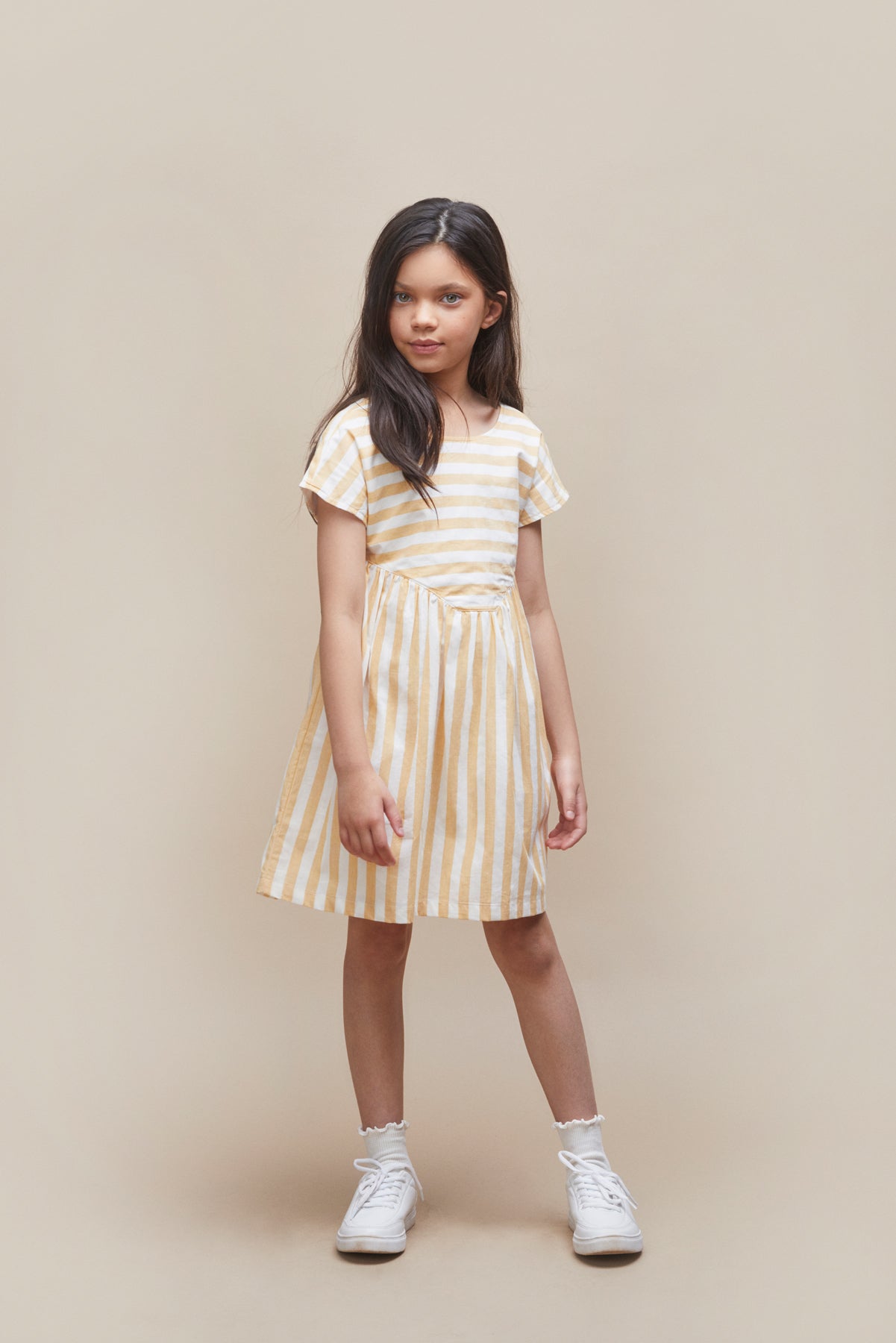 Yoke Dress- Golden Stripe