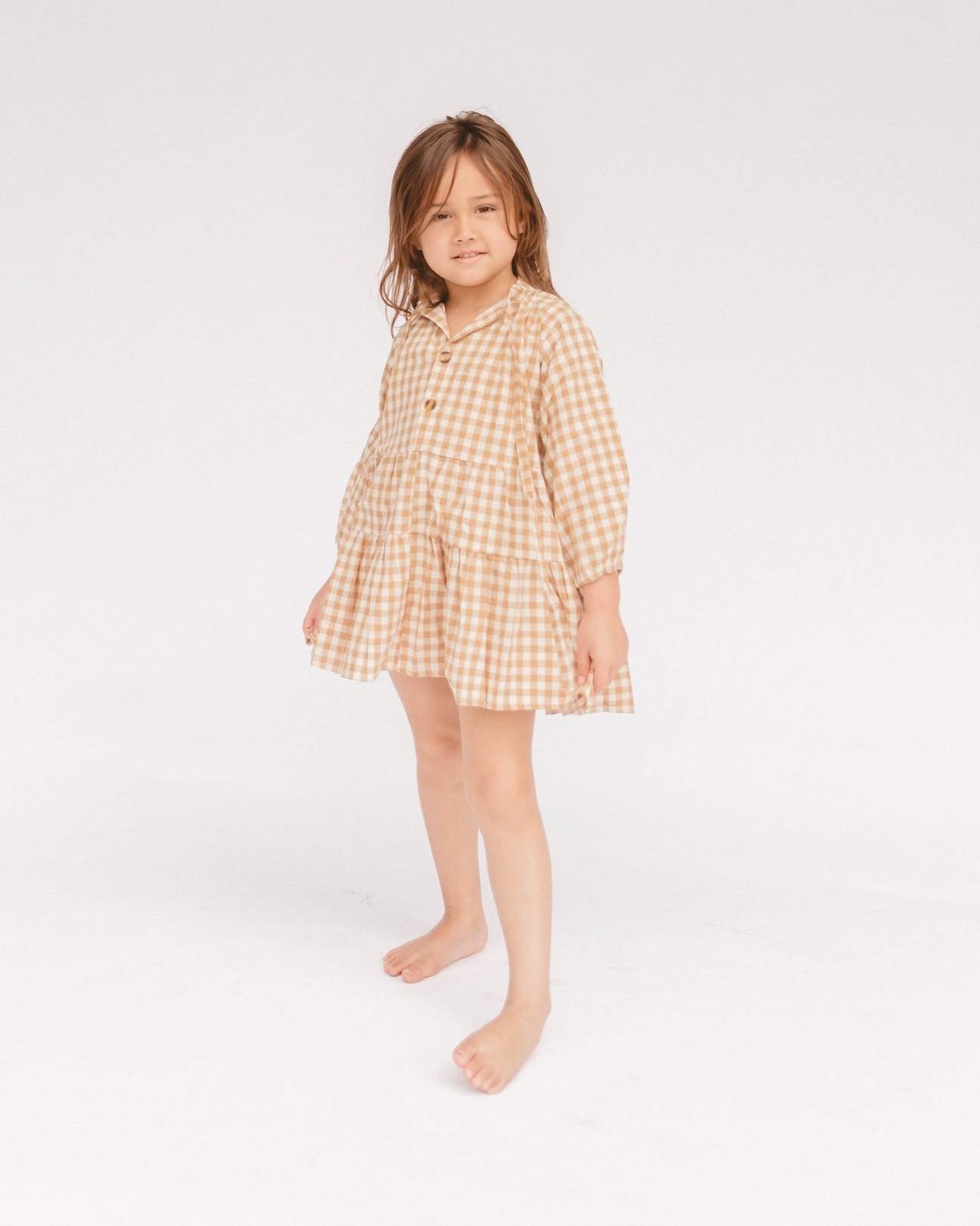 Kids Avalon Smock Dress- Caramel Gingham