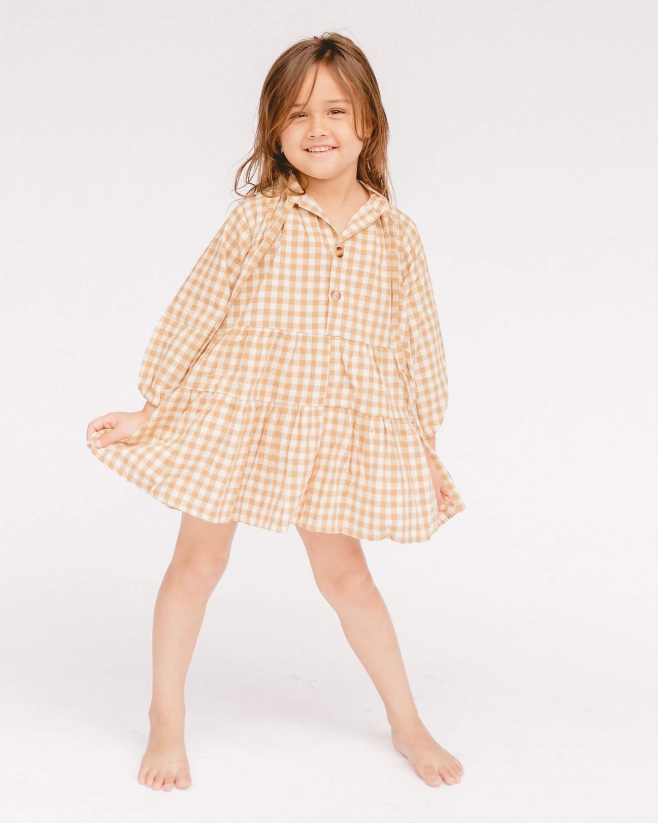 Kids Avalon Smock Dress- Caramel Gingham