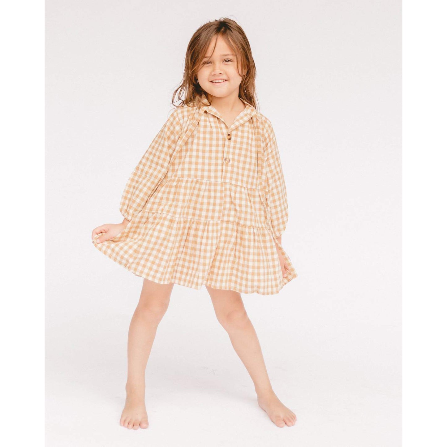 Kids Avalon Smock Dress- Caramel Gingham