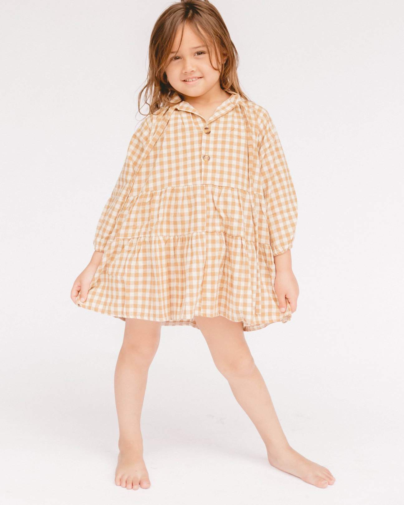 Kids Avalon Smock Dress- Caramel Gingham