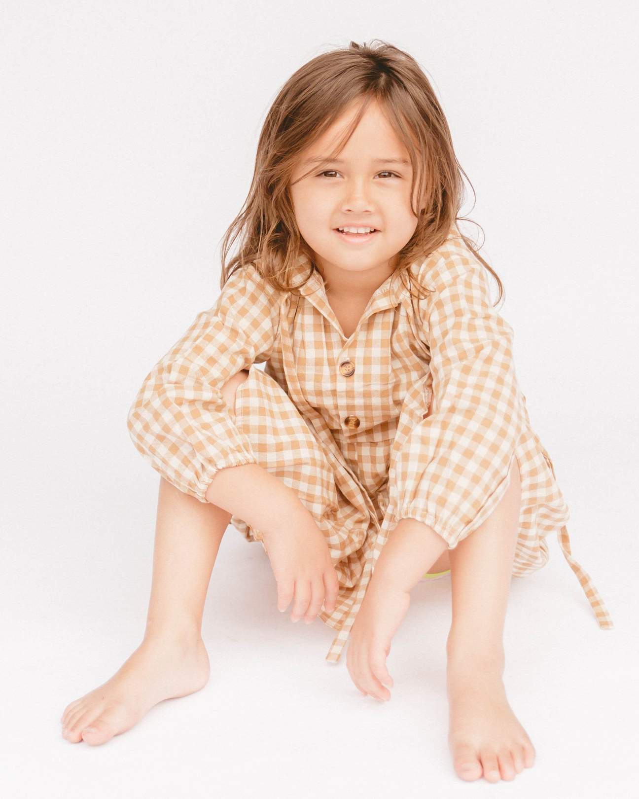 Kids Avalon Smock Dress- Caramel Gingham