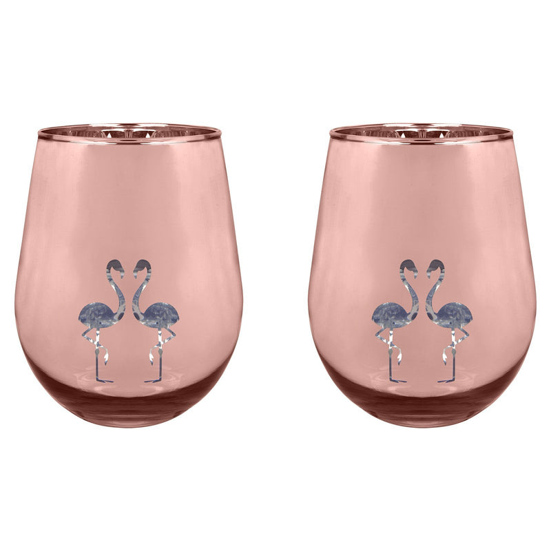 Stemless Cocktail Glasses- Flamingo