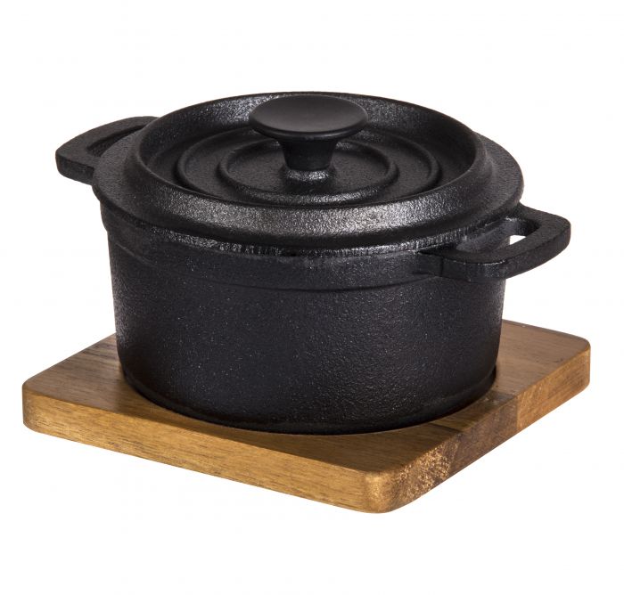 Fine Foods Cast Iron Pot W/ Lid & Acacia Trivet