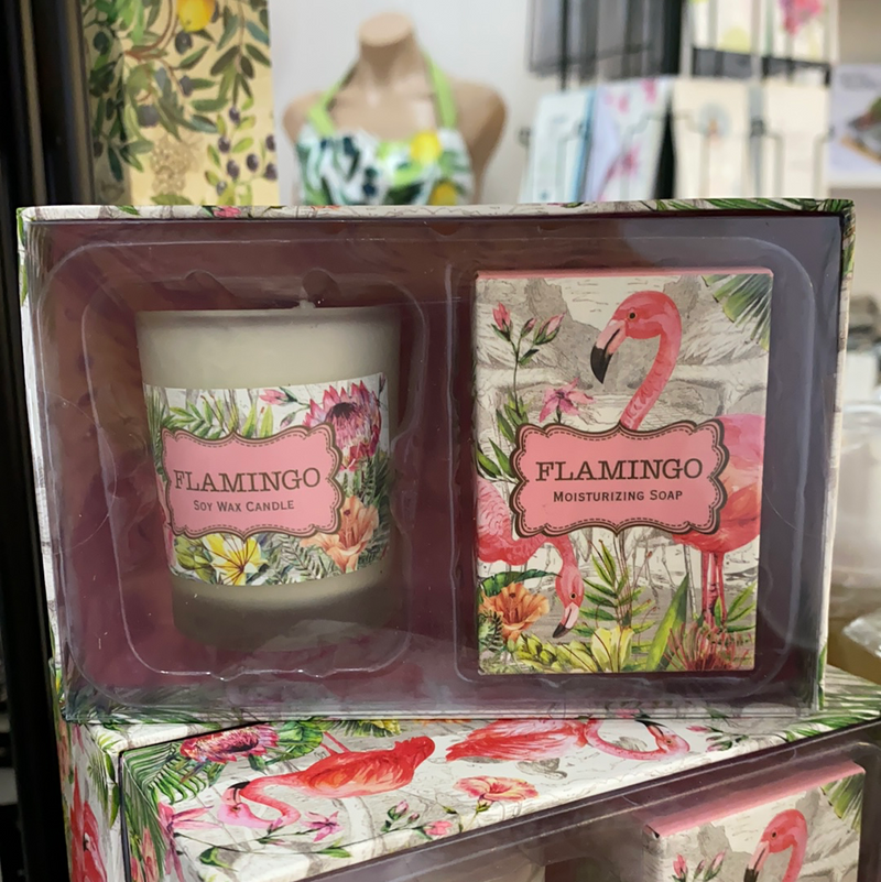 Candle & Soap Gift Set- Flamingo