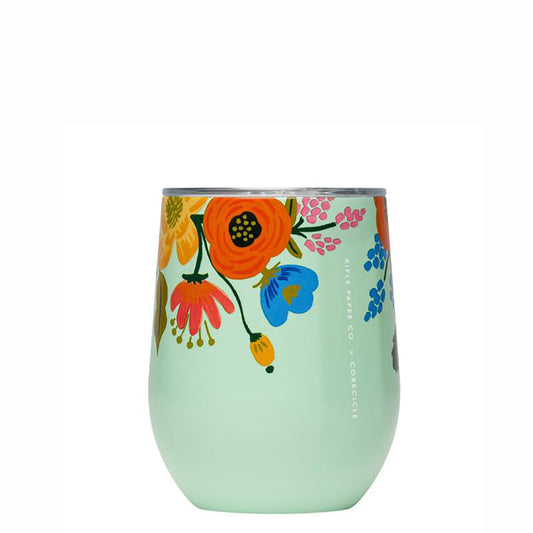 Stemless - Rifle Paper with Lid 355ml - Mint Lively Floral