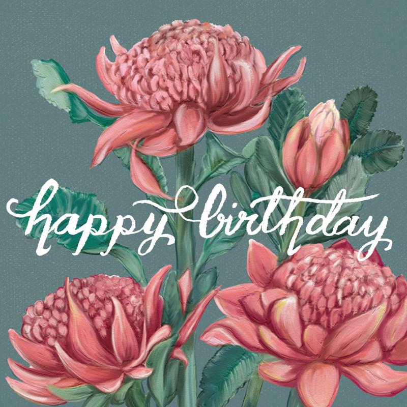 Greeting Card Birthday Waratah