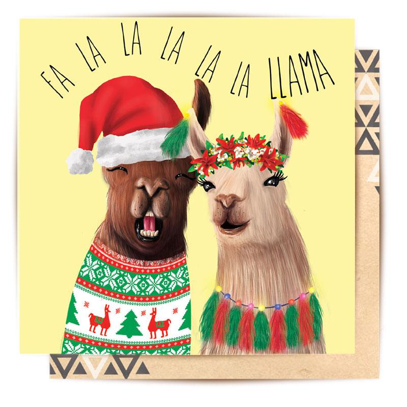 Greeting Card Christmas Llama Couple