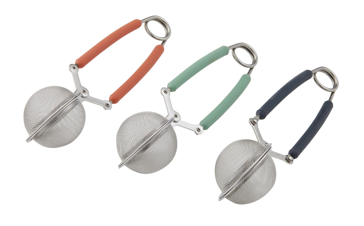 LEAF & BEAN MESH SPRING TEA INFUSER SILICONE GRIP 3 ASST COLOUR